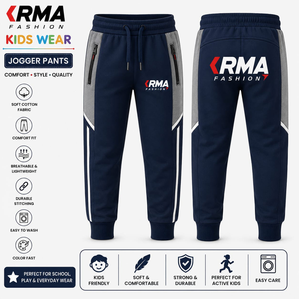 KRMA Fashion Kids Jogger Pants – Premium Cotton Casual & Sports Trousers