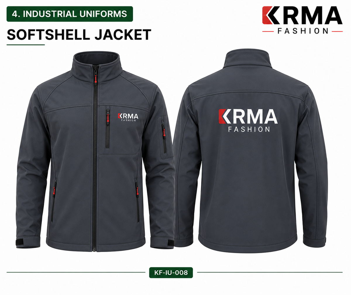 KRMA Fashion Industrial Softshell Jacket | Water-Resistant Workwear Jacket | Custom OEM Uniform