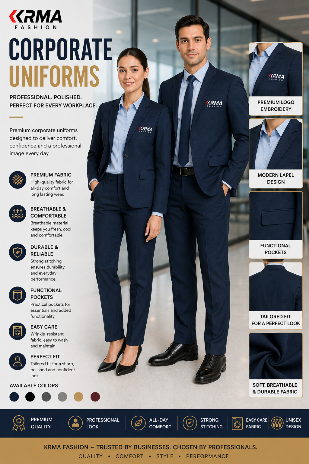 KRMA Premium Corporate Uniform Set – Professional Business Suit for Men & Women | Custom Office Uniform