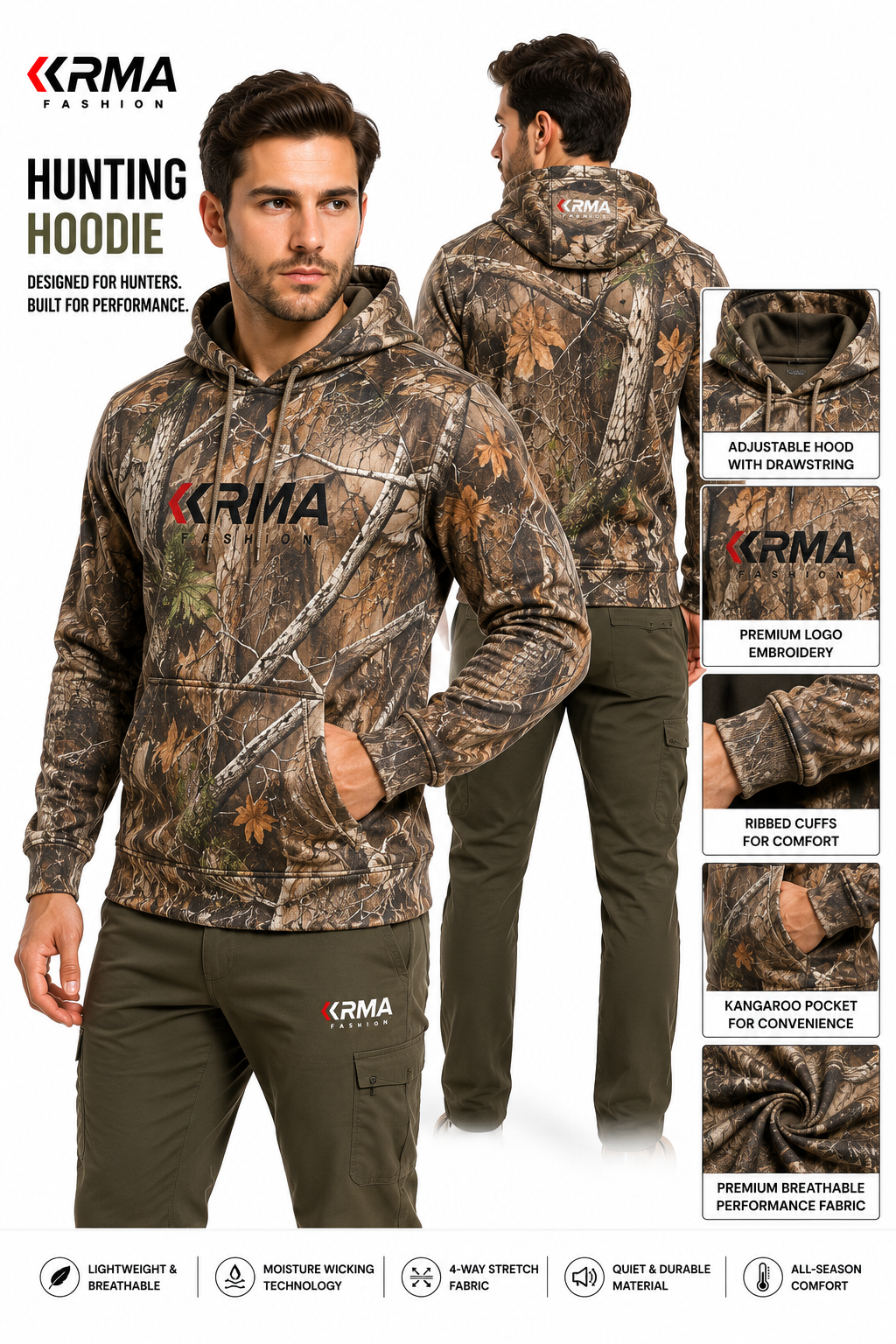 KRMA Fashion Premium Hunting Hoodie | Camouflage Outdoor Performance Hoodie