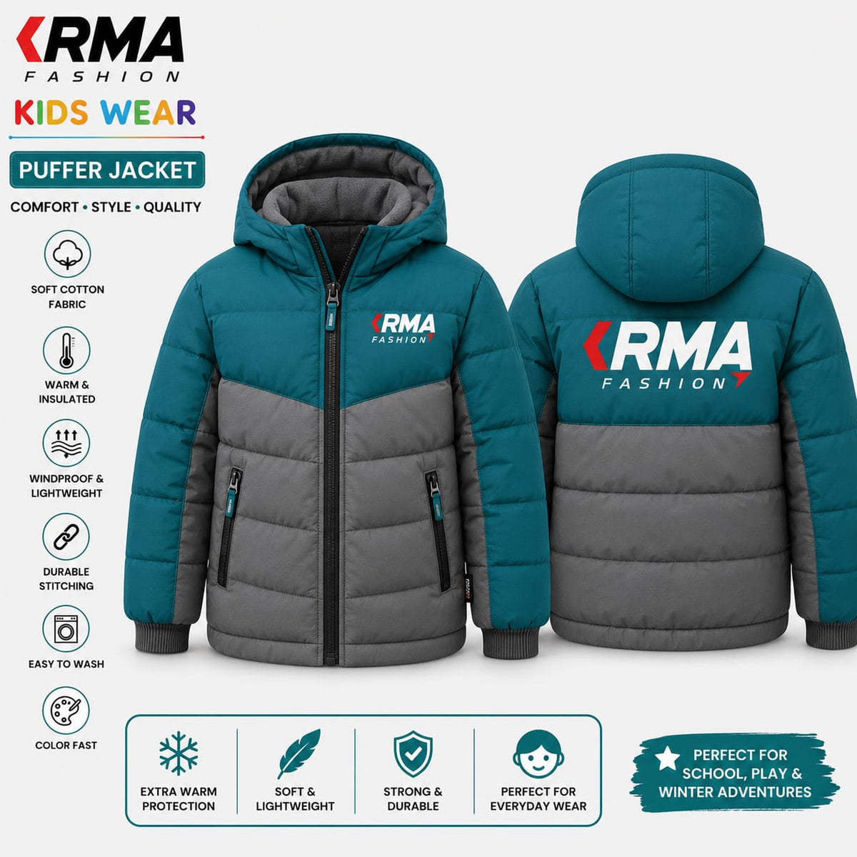 Custom Kids Puffer Jacket Manufacturer | OEM &amp; Private Label | KRMA Fashion