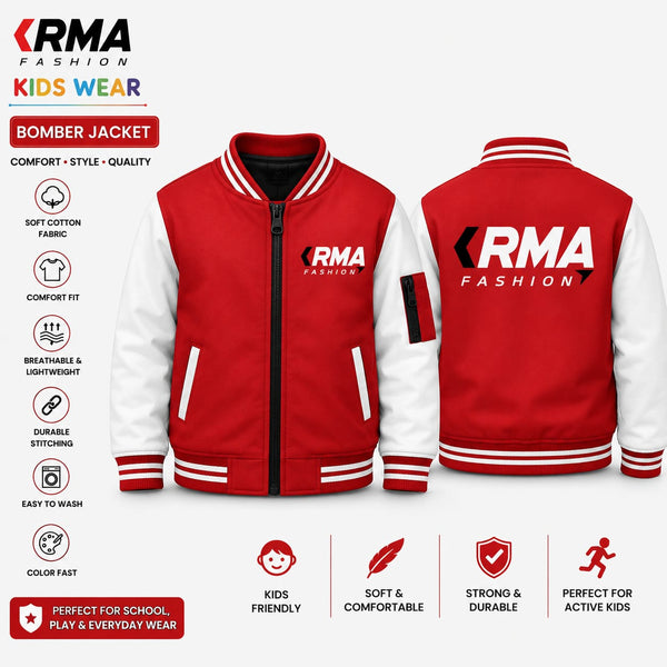 KRMA Fashion Kids Bomber Jacket | Premium Cotton Varsity Jacket for Boys &amp; Girls