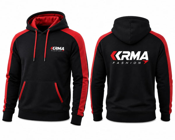 KRMA Fashion Premium Pullover Hoodie – Black & Red Fleece Hoodie for Men