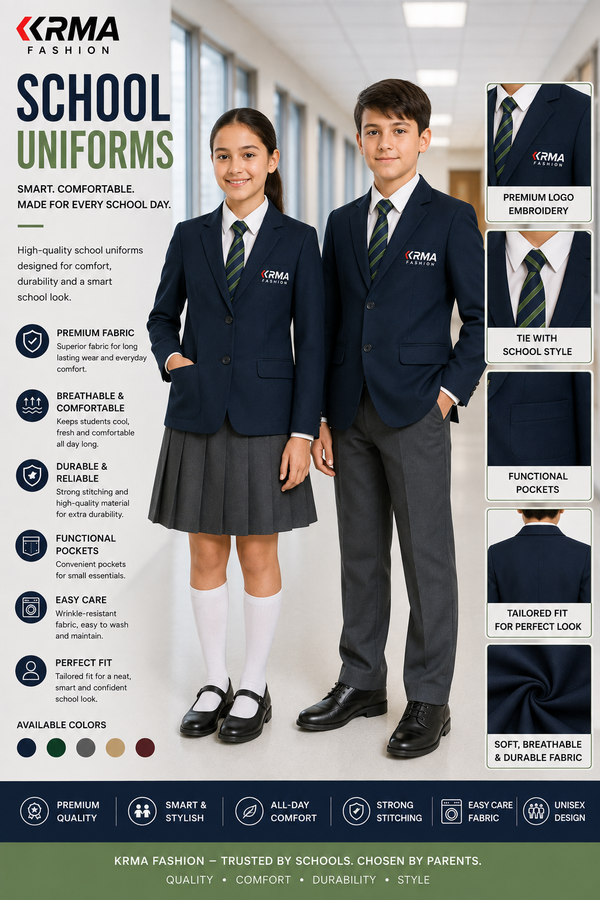 KRMA Premium School Uniform Set – Custom School Blazer, Shirt, Tie & Trousers/Skirt for Boys & Girls