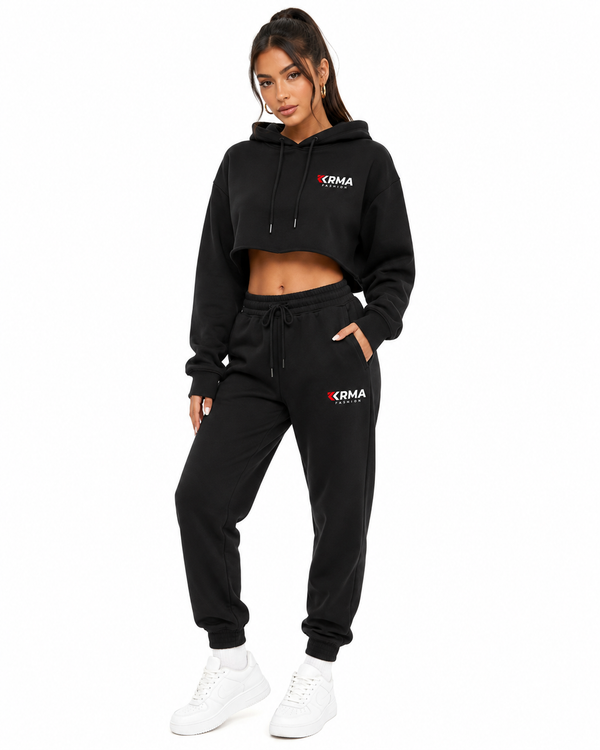 KRMA Fashion Women's Cropped Hoodie & Jogger Set | Premium Fleece Tracksuit | Custom Casual Sportswear