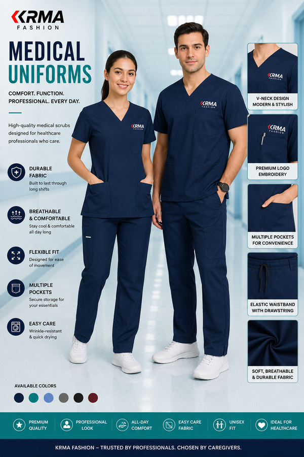 KRMA Premium Medical Scrub Uniform Set – Custom Healthcare Scrubs for Doctors, Nurses & Medical Staff
