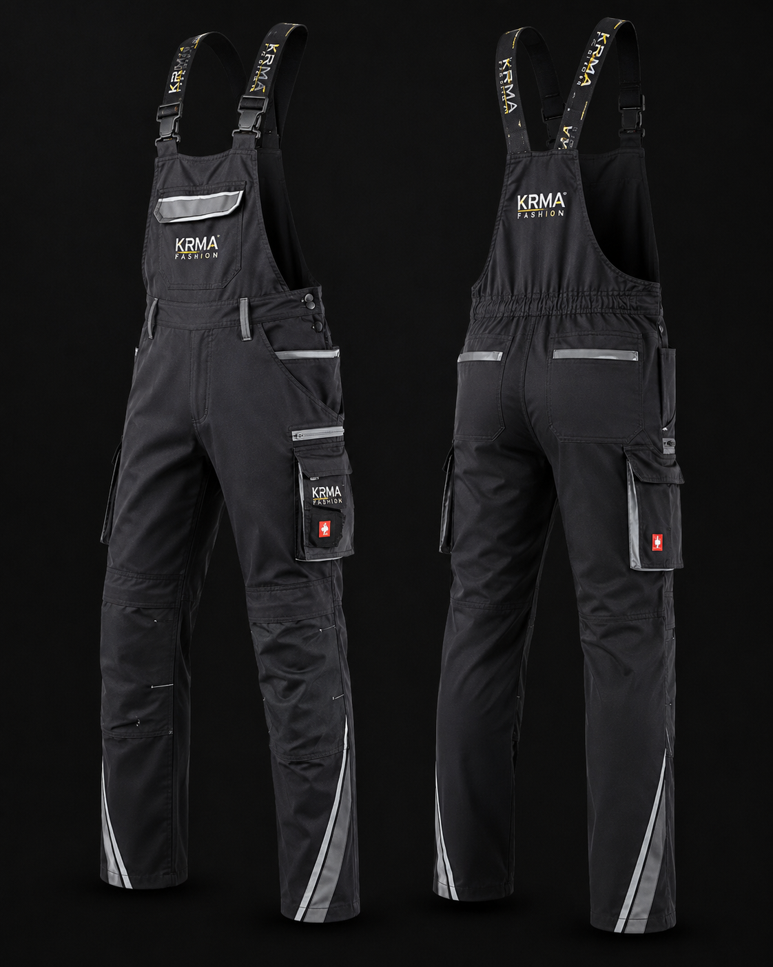KRMA Fashion Work Bib Overalls | Heavy-Duty Industrial Safety Bib Pants with Reflective Strips