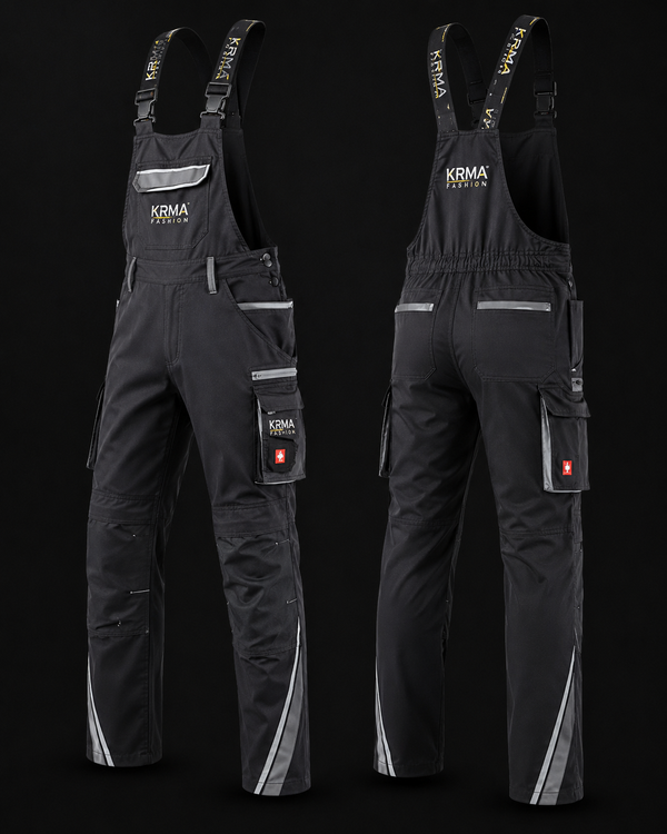 KRMA Fashion Work Bib Overalls | Heavy-Duty Industrial Safety Bib Pants with Reflective Strips