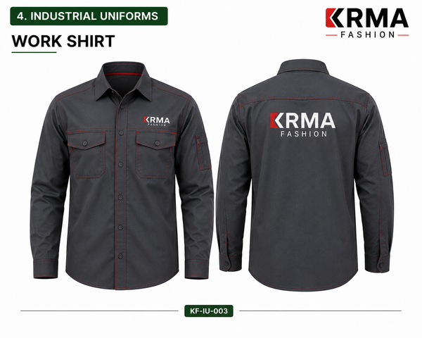 KRMA Fashion Industrial Work Shirt | Heavy Duty Long Sleeve Workwear Shirt | Custom Industrial Uniform | OEM Manufacturer
