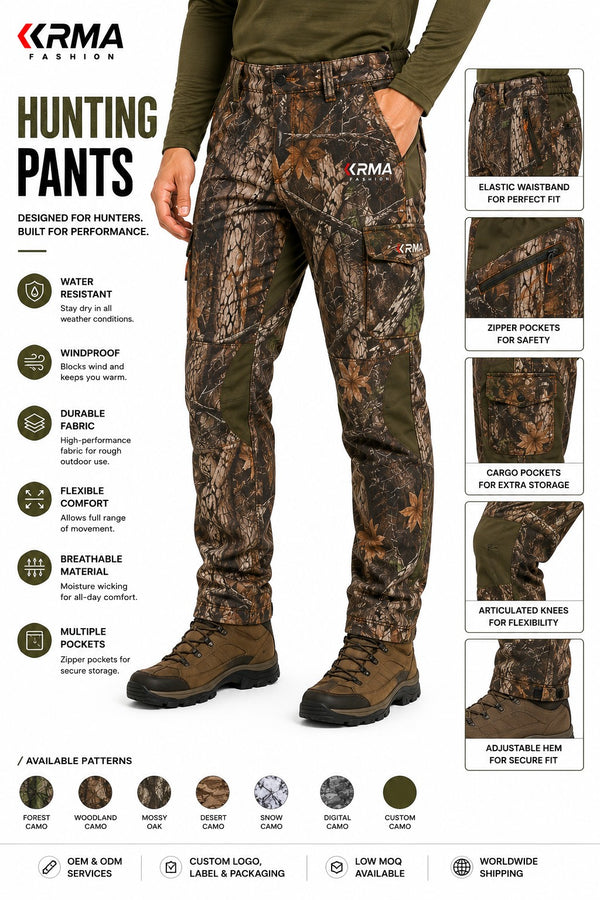 KRMA Fashion Custom Hunting Pants | Waterproof Camo Tactical Outdoor Cargo Pants
